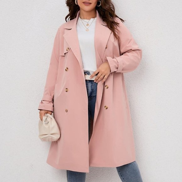 Casual Double Breasted Trench Coat Pink - Picture 4 of 5